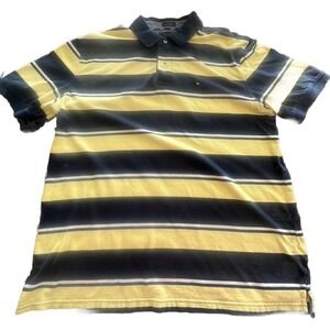 Tommy Hilfiger Polo Mens XXL Blue Yellow‎ Striped Short Sleeve Classic Fit Shirt